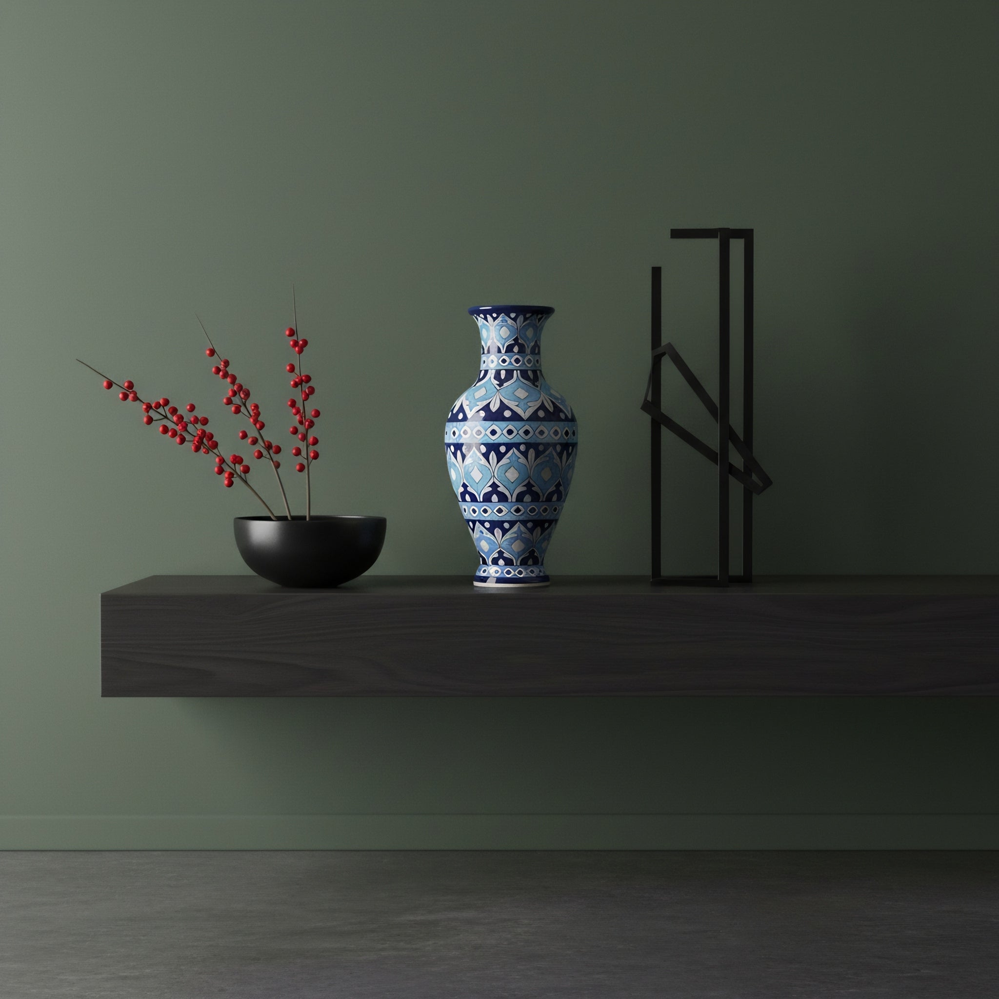 Sky-to-Midnight Tulip Blue Pottery Vase – 14 Inch