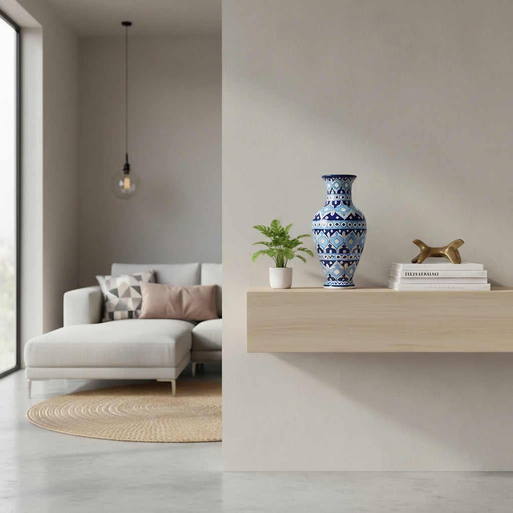 Sky-to-Midnight Tulip Blue Pottery Vase – 14 Inch