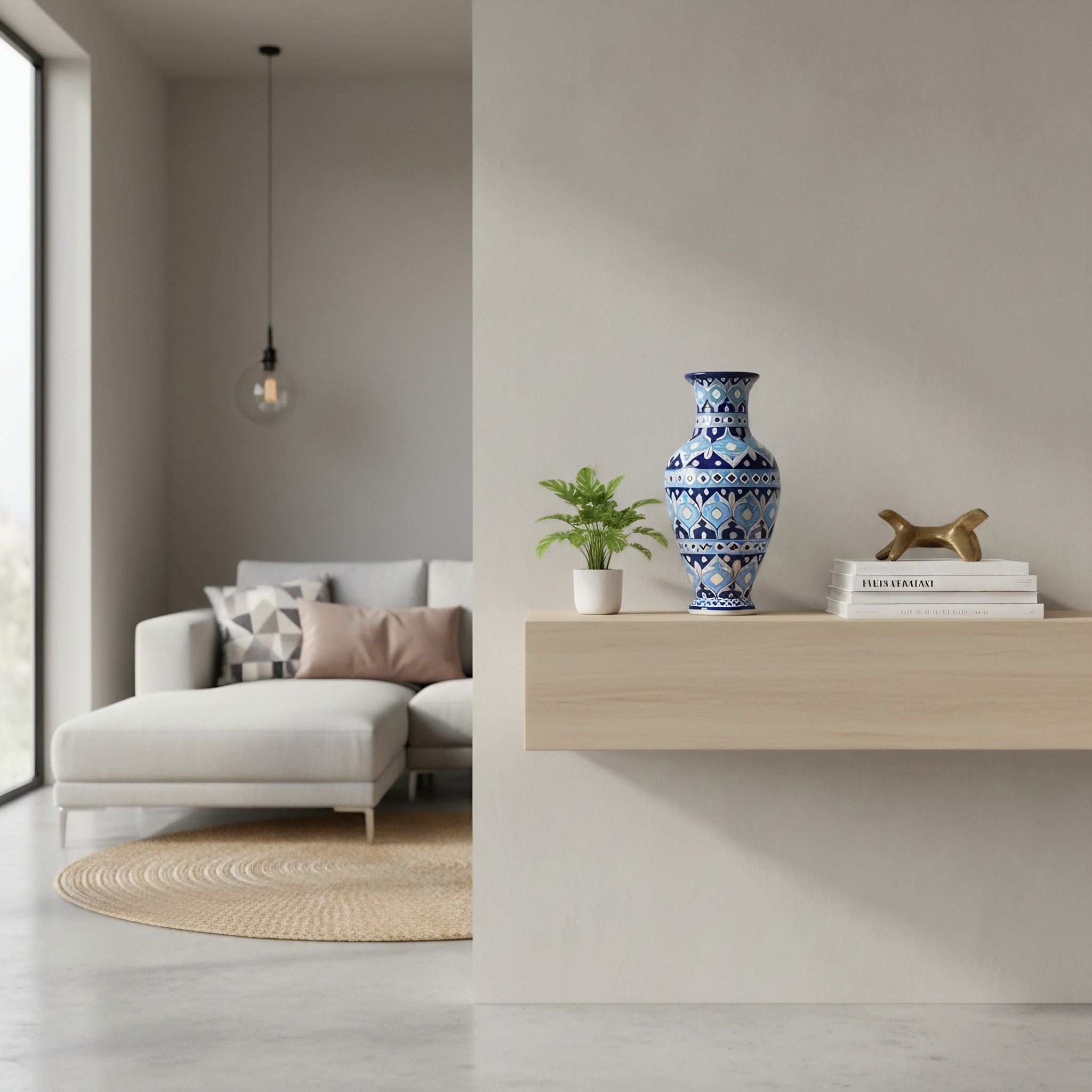 Sky-to-Midnight Tulip Blue Pottery Vase – 14 Inch