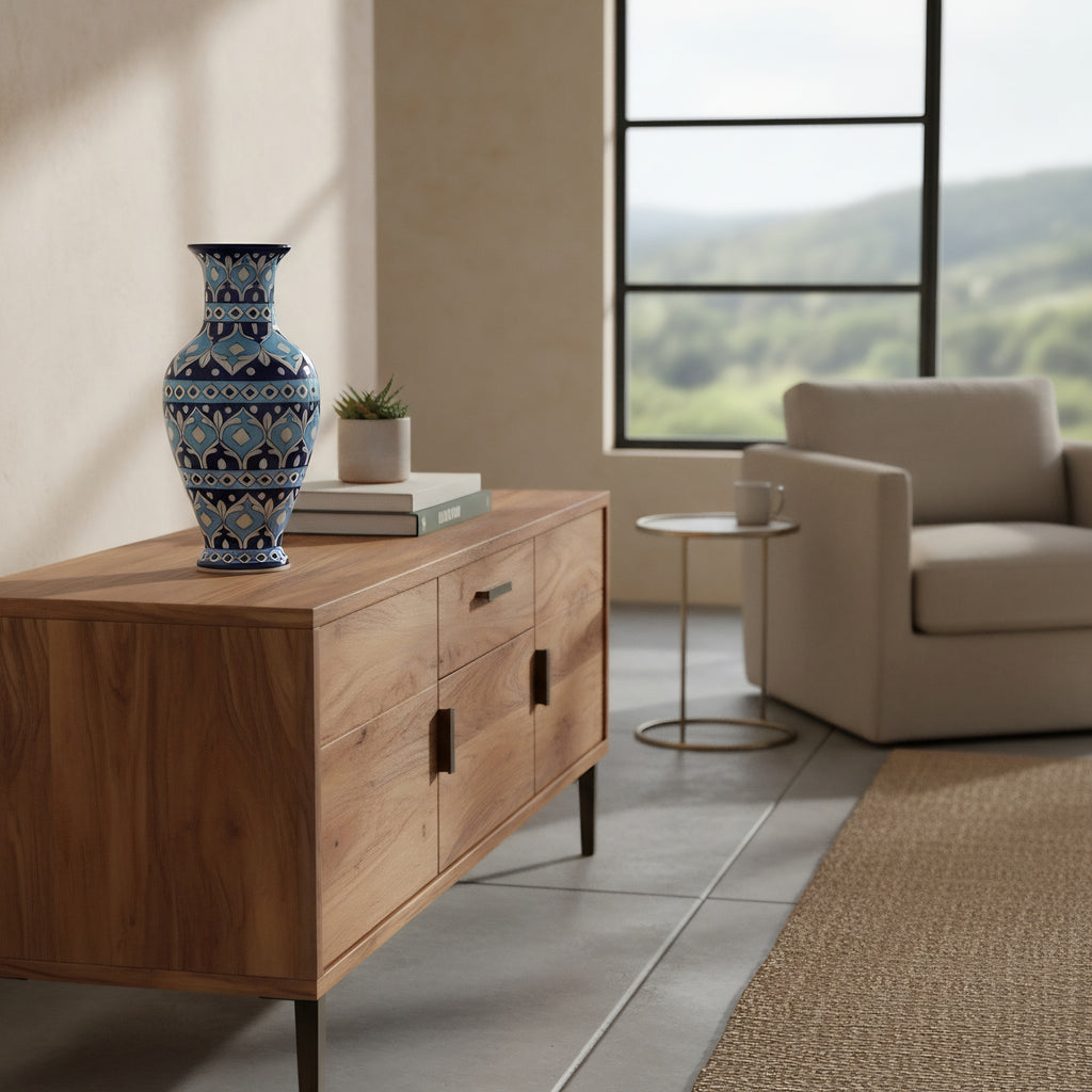 Sky-to-Midnight Tulip Blue Pottery Vase – 14 Inch