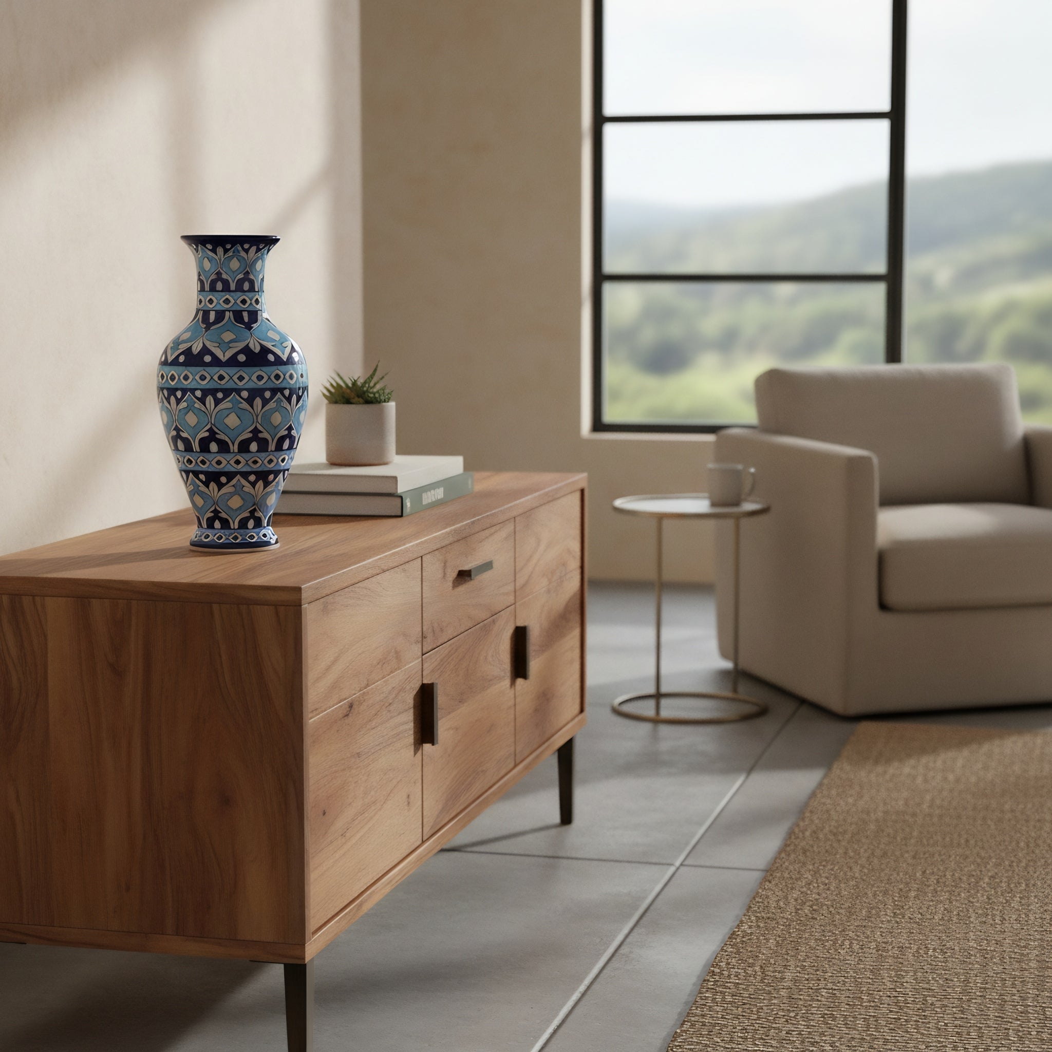 Sky-to-Midnight Tulip Blue Pottery Vase – 14 Inch