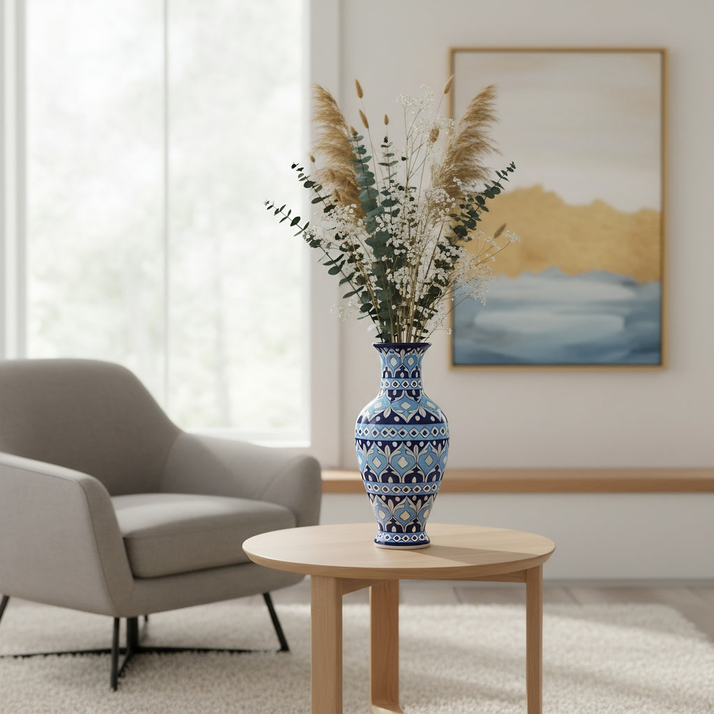 Sky-to-Midnight Tulip Blue Pottery Vase – 14 Inch