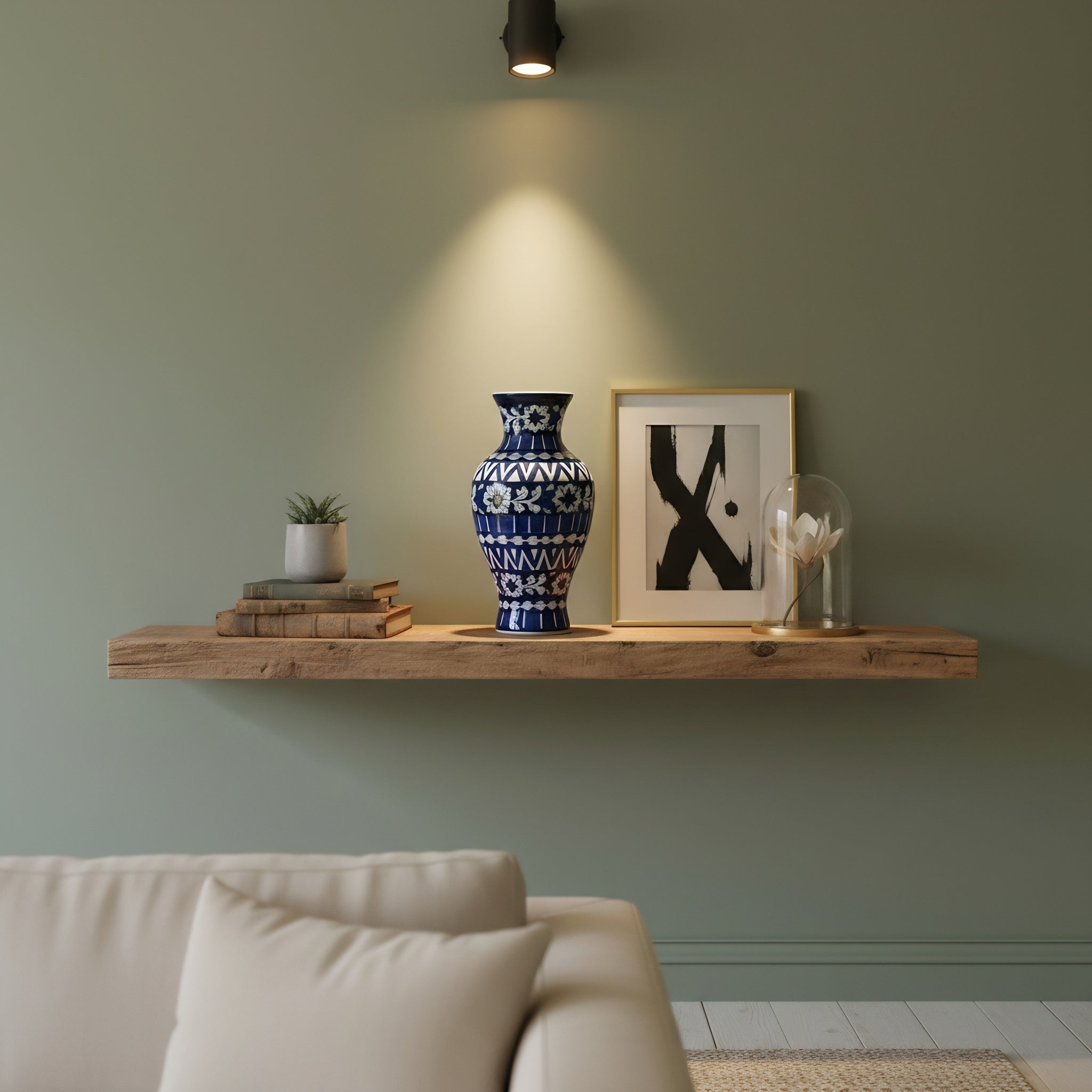 Cobalt Chevron Floral Blue Pottery Vase – 14 Inch