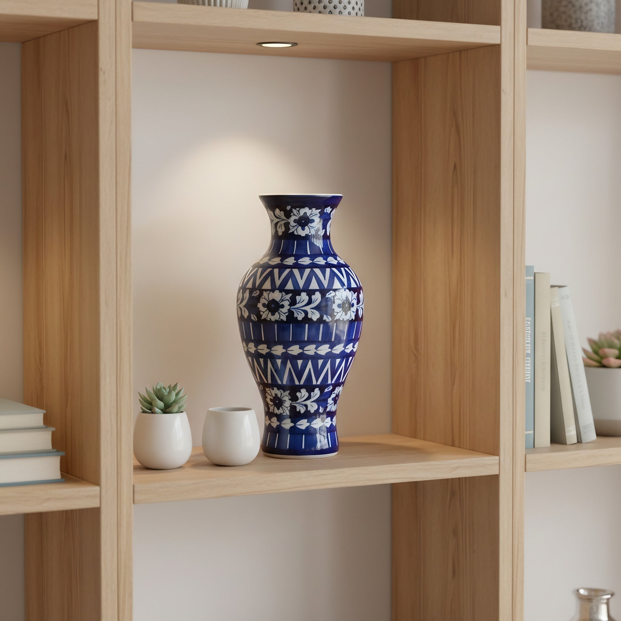 14 Inch Tall Blue Ceramic Vase — Multani pottery — Craftan Pakistan