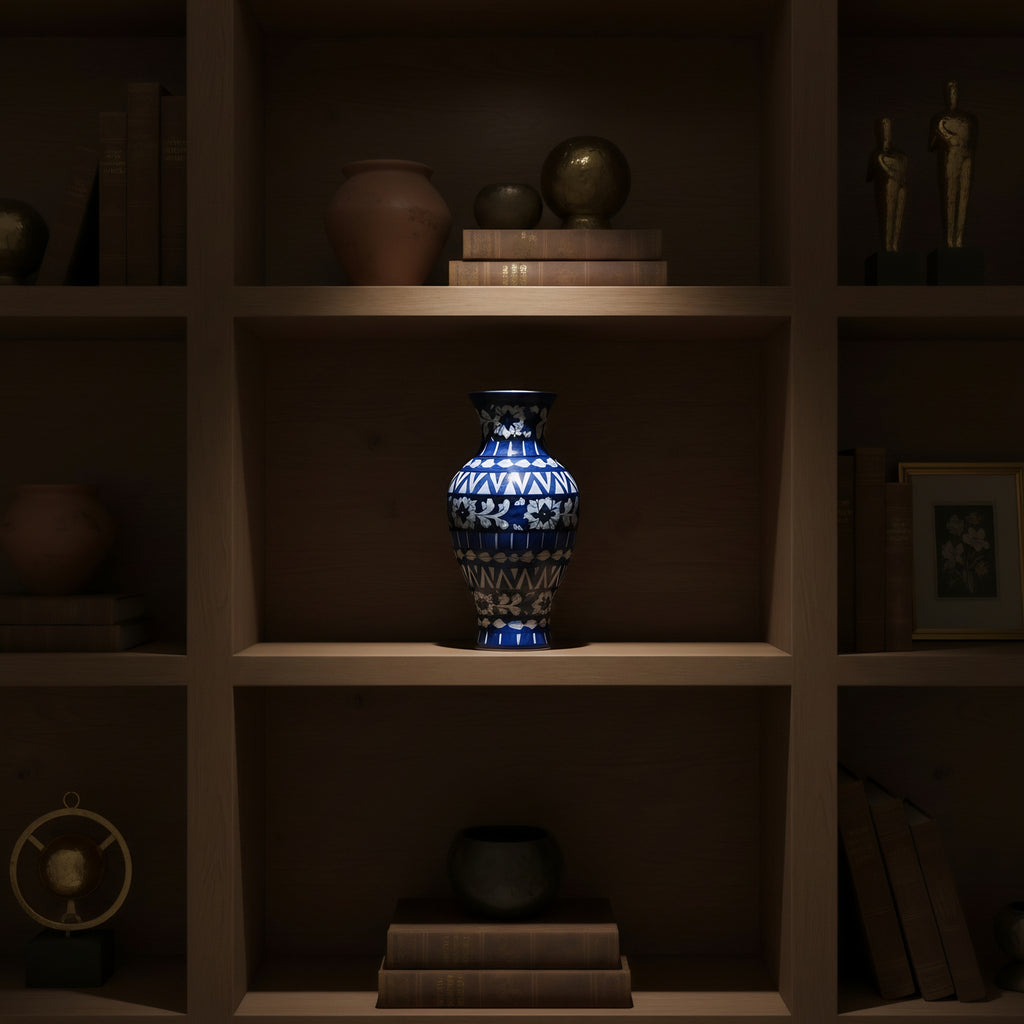 Tall Pakistani Blue Pottery Vase — handmade ceramic decor — Craftan Pakistan