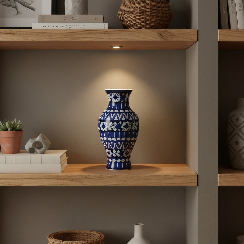 Chevron Floral Pattern Vase — Multani blue pottery craft — Craftan Pakistan