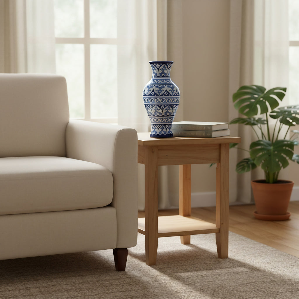 Cobalt Arabesque Blue Pottery Vase – 14 Inch