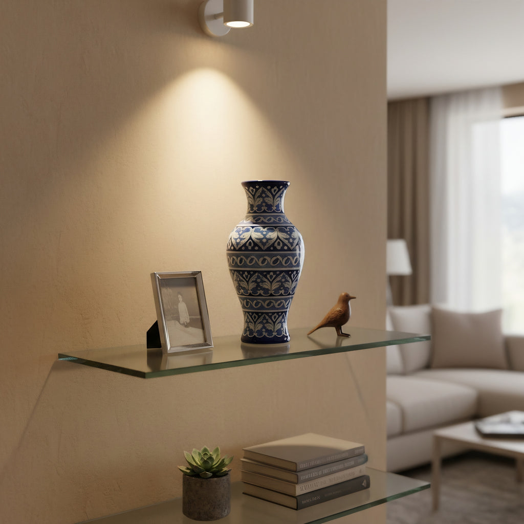 Cobalt Arabesque Blue Pottery Vase – 14 Inch