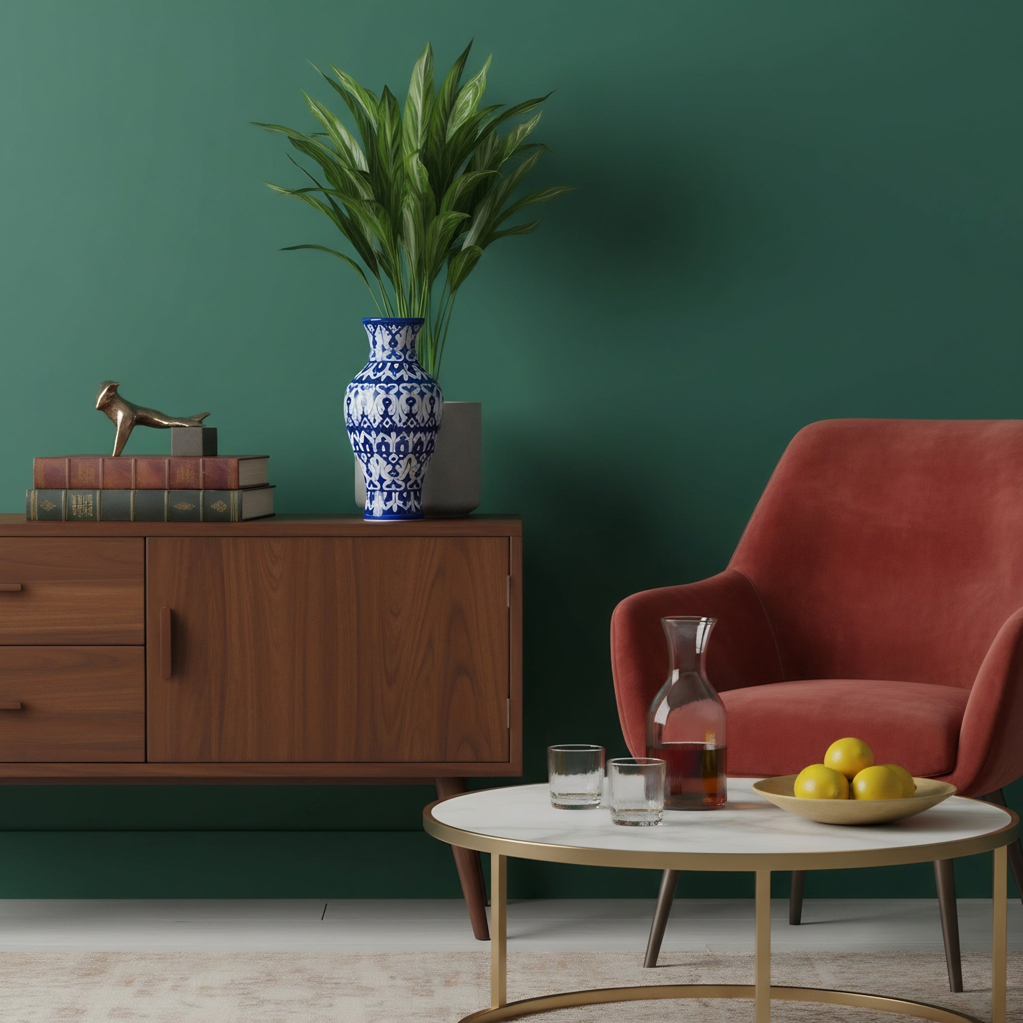 Cobalt Floral Burst Blue Pottery Vase – 14 Inch