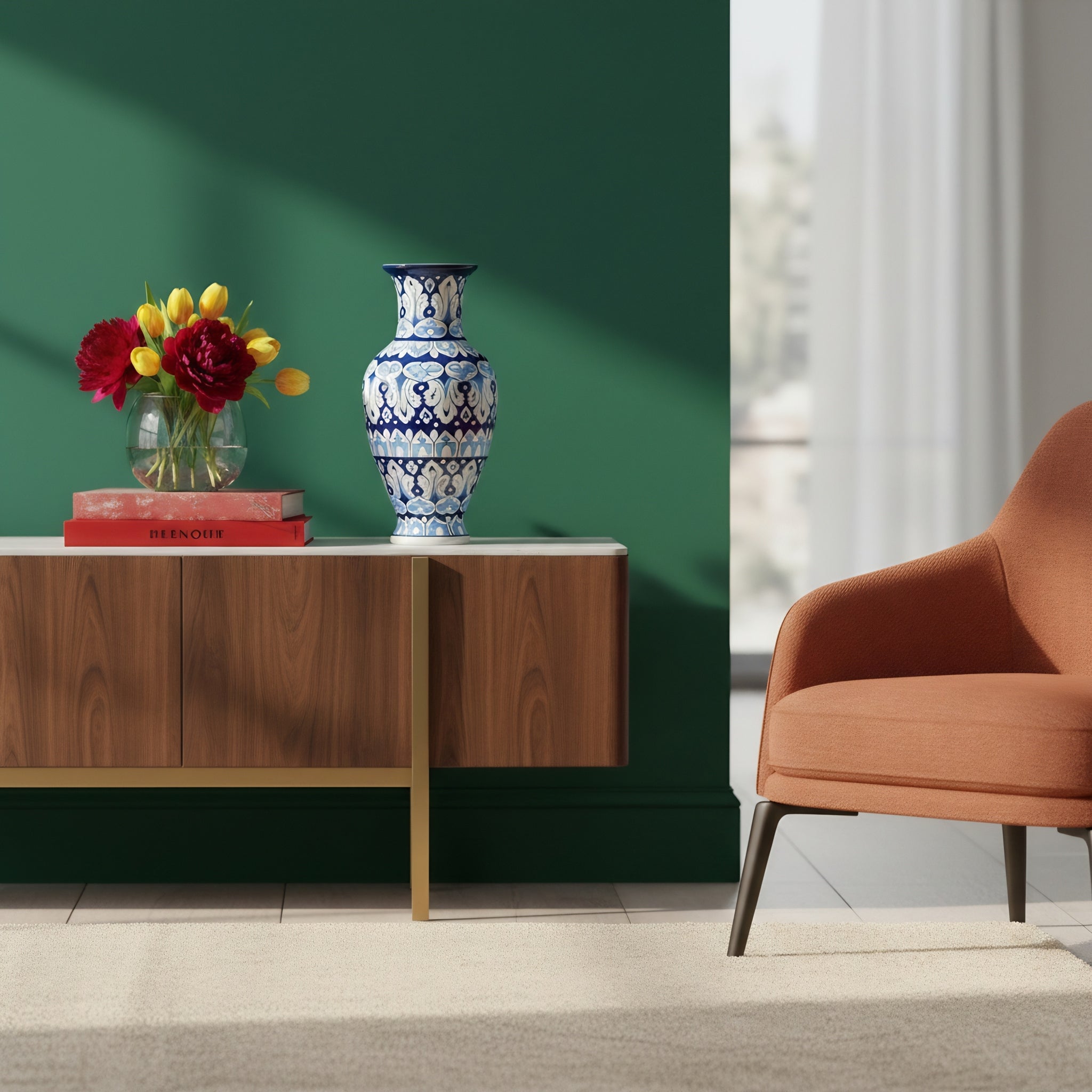 Cobalt Lotus Medley Blue Pottery Vase – 14 Inch