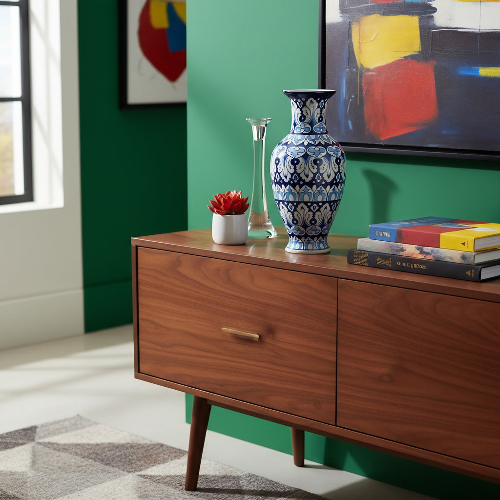 Cobalt Lotus Medley Blue Pottery Vase – 14 Inch