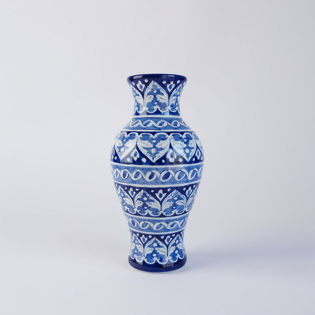 Cobalt Arabesque Blue Pottery Vase – 14 Inch