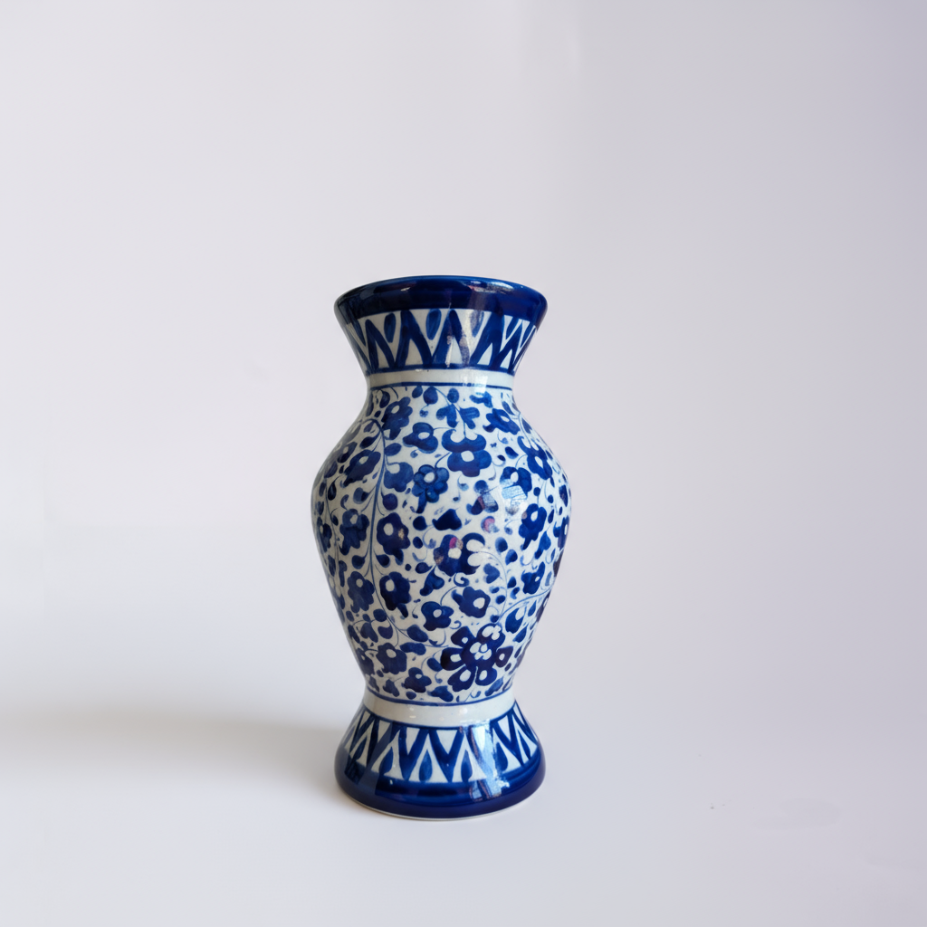 Handmade Blue Pottery Cobalt Floral Traditional Vase – 12 Inch Ceramic