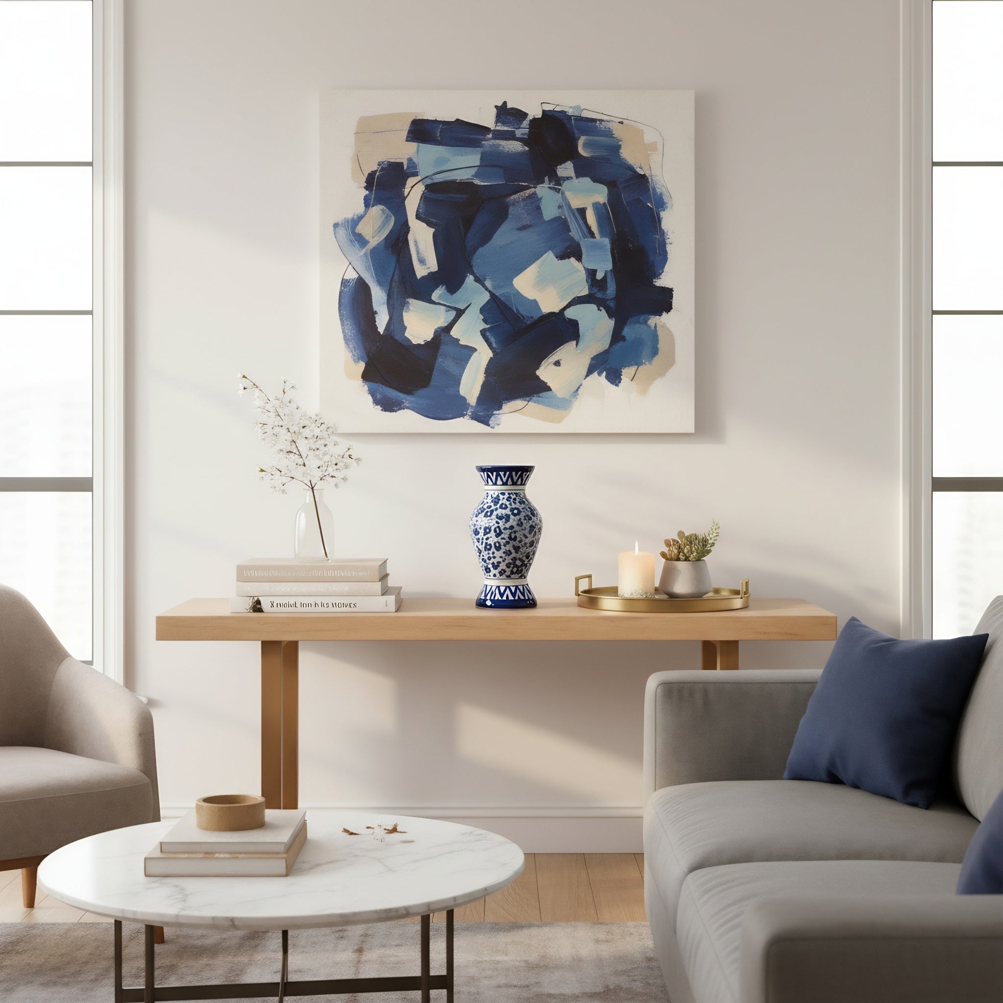 Handmade Blue Pottery Cobalt Floral Traditional Vase – 12 Inch Ceramic