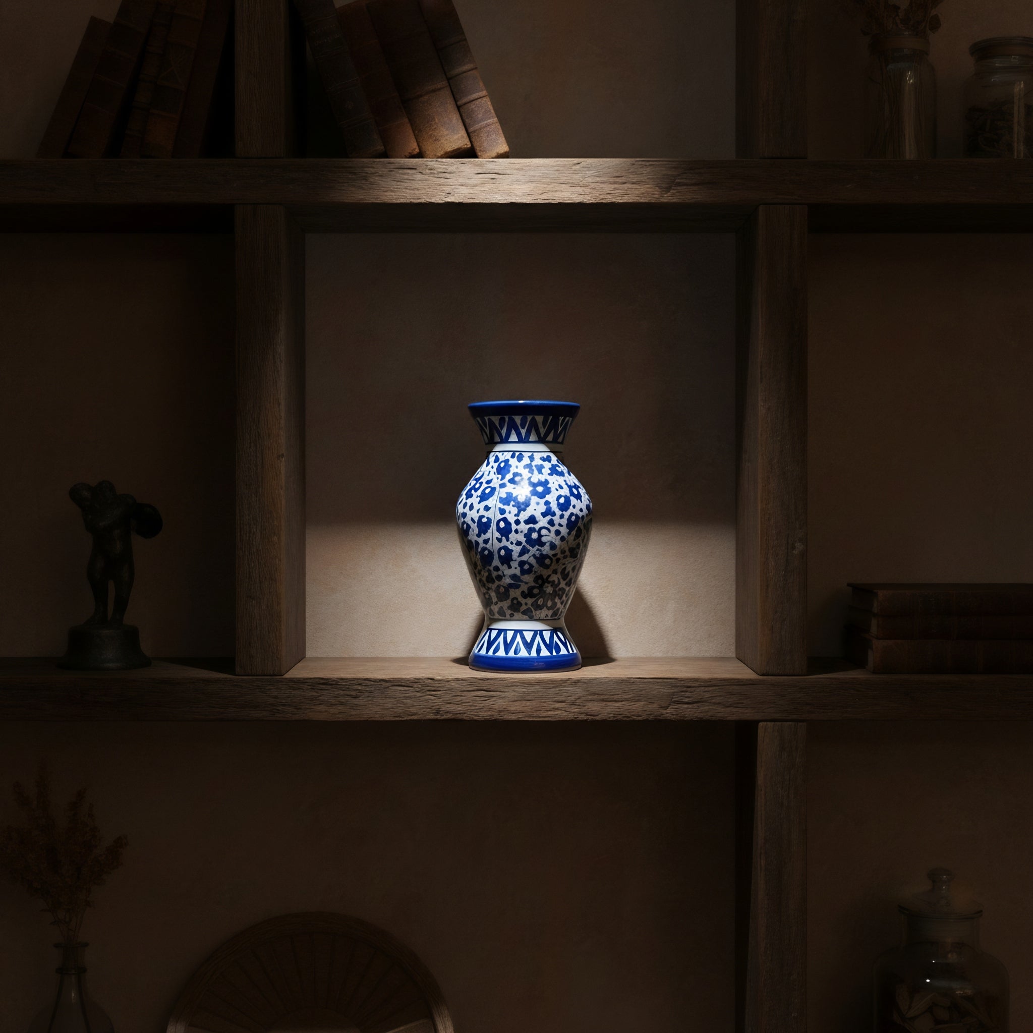 Handmade Blue Pottery Cobalt Floral Traditional Vase – 12 Inch Ceramic