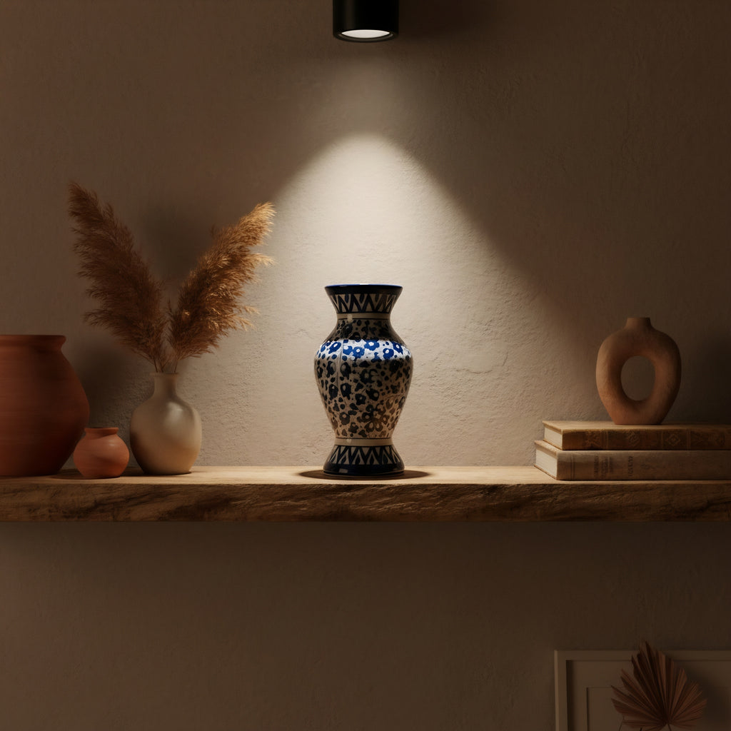 Handmade Blue Pottery Cobalt Floral Traditional Vase – 12 Inch Ceramic