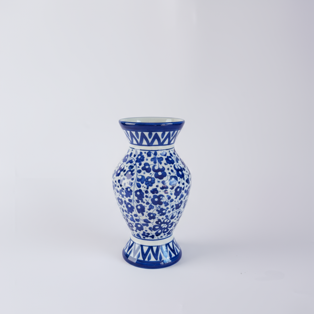 Handmade Blue Pottery Cobalt Floral Traditional Vase – 12 Inch Ceramic