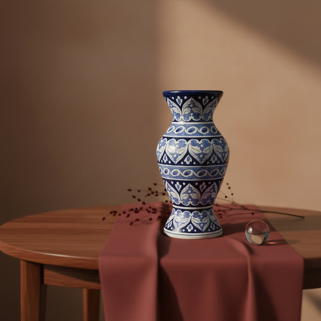 Handmade Blue Pottery Cobalt Arabesque Traditional Vase – 12 Inch Ceramic