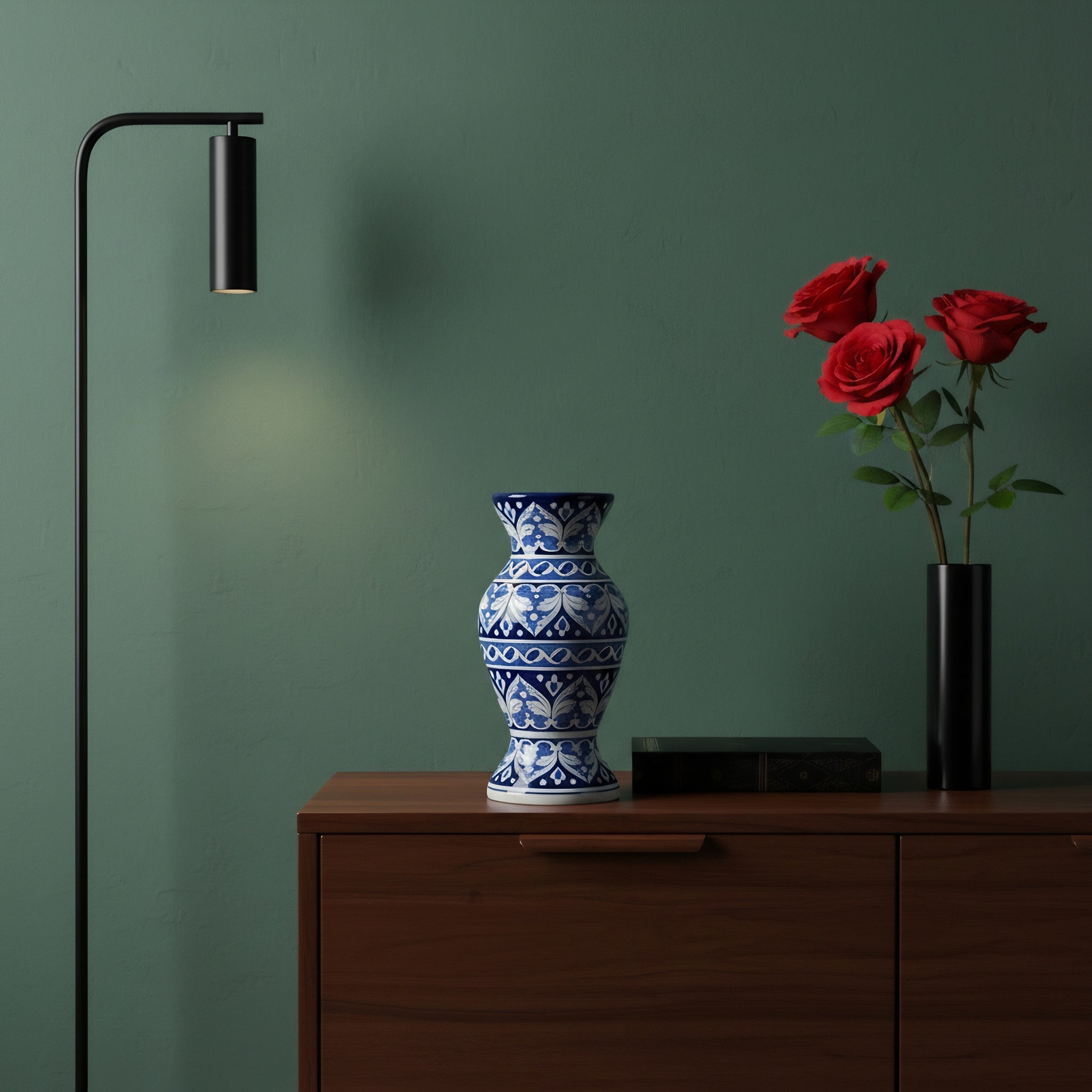 Handmade Blue Pottery Cobalt Arabesque Traditional Vase – 12 Inch Ceramic