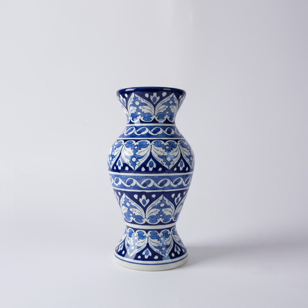 Handmade Blue Pottery Cobalt Arabesque Traditional Vase – 12 Inch Ceramic