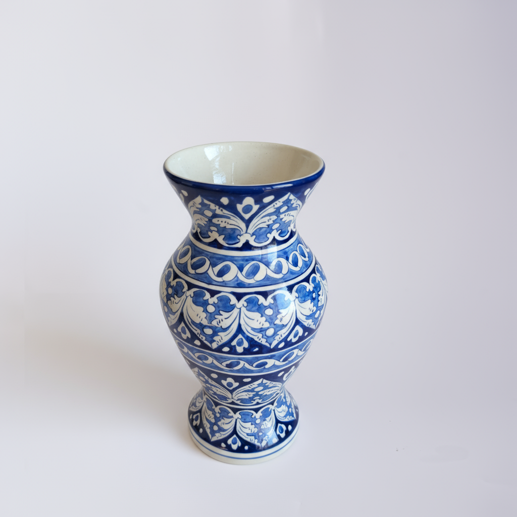 Handmade Blue Pottery Cobalt Arabesque Traditional Vase – 12 Inch Ceramic