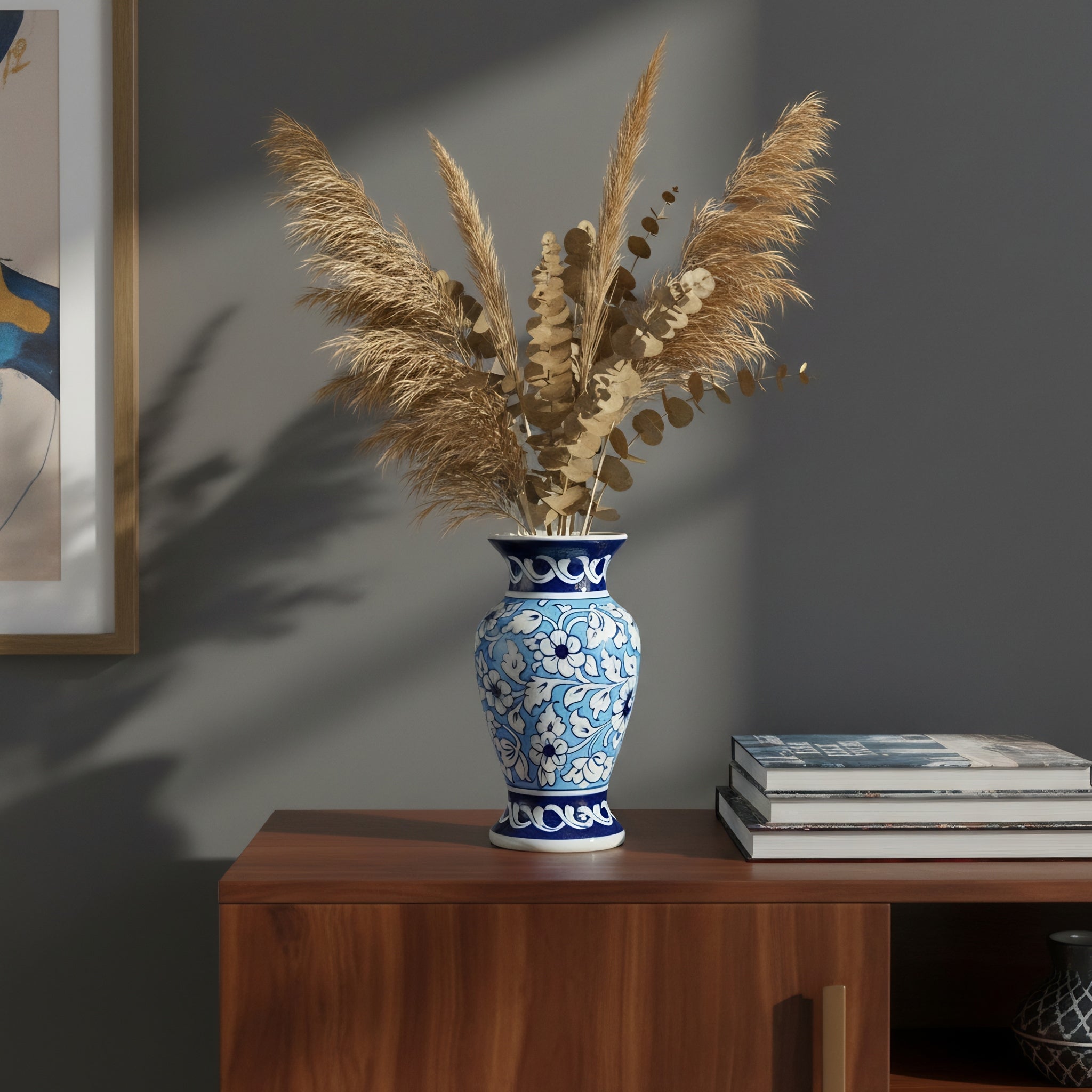 Blue Pottery Vase – 9" Handcrafted Traditional Ceramic Decor