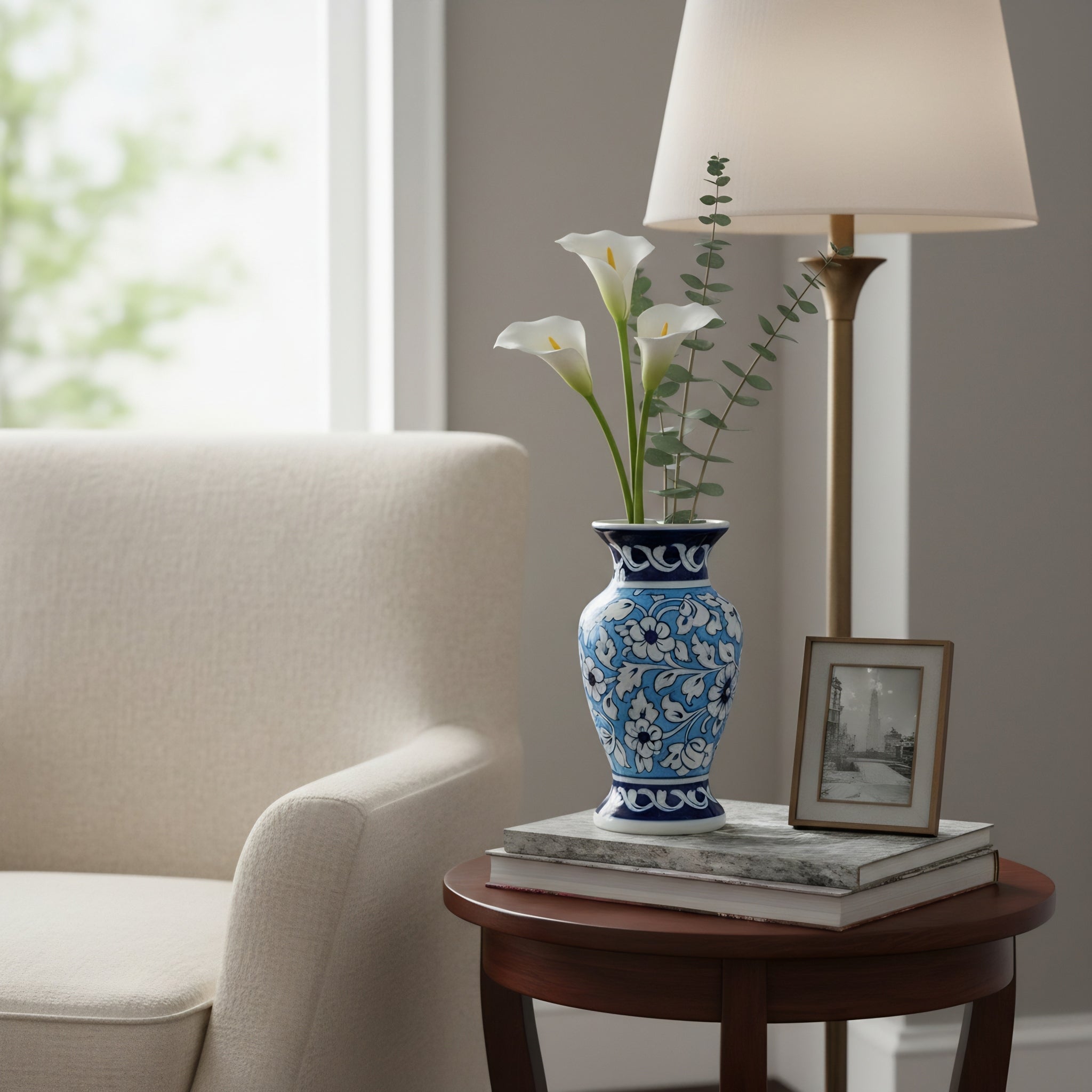 Blue Pottery Vase – 9" Handcrafted Traditional Ceramic Decor