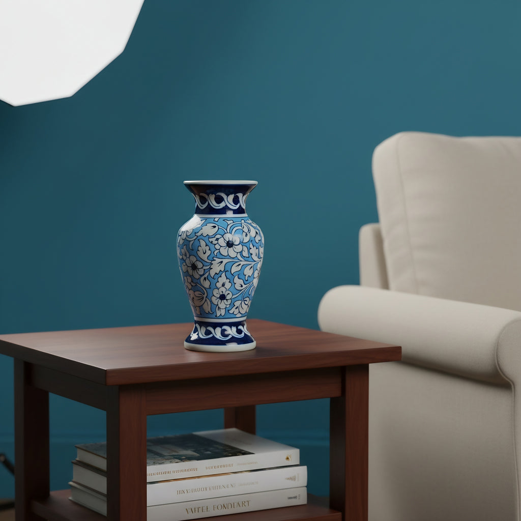 Blue Pottery Vase – 9" Handcrafted Traditional Ceramic Decor