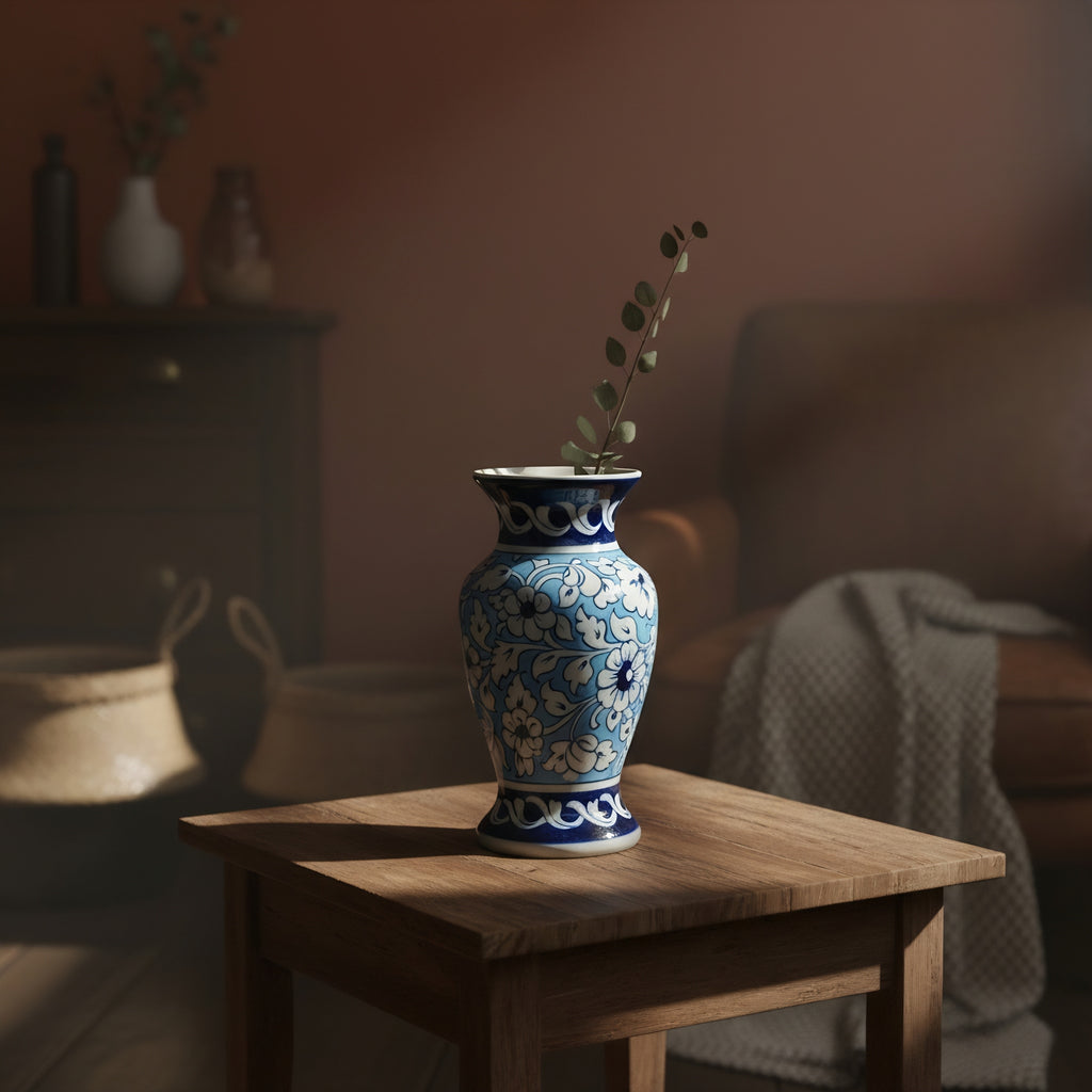 Blue Pottery Vase – 9" Handcrafted Traditional Ceramic Decor