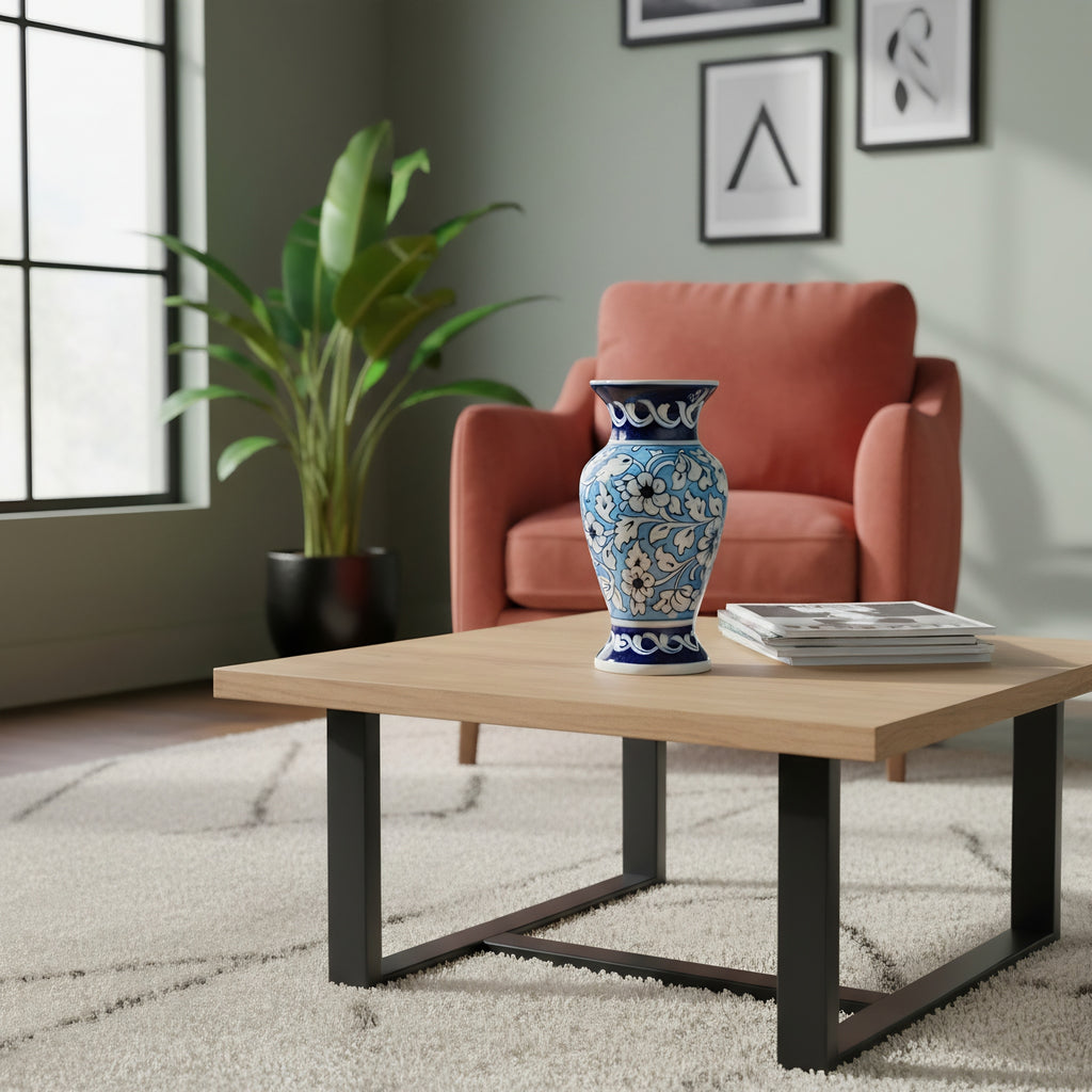 Blue Pottery Vase – 9" Handcrafted Traditional Ceramic Decor