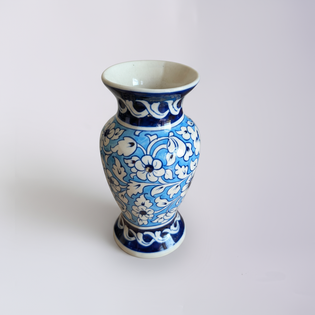 Blue Pottery Vase – 9" Handcrafted Traditional Ceramic Decor