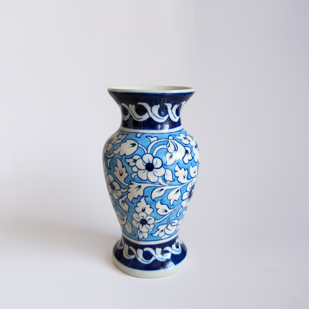 Blue Pottery Vase – 9" Handcrafted Traditional Ceramic Decor
