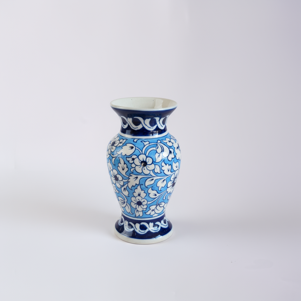 Blue Pottery Vase – 9" Handcrafted Traditional Ceramic Decor