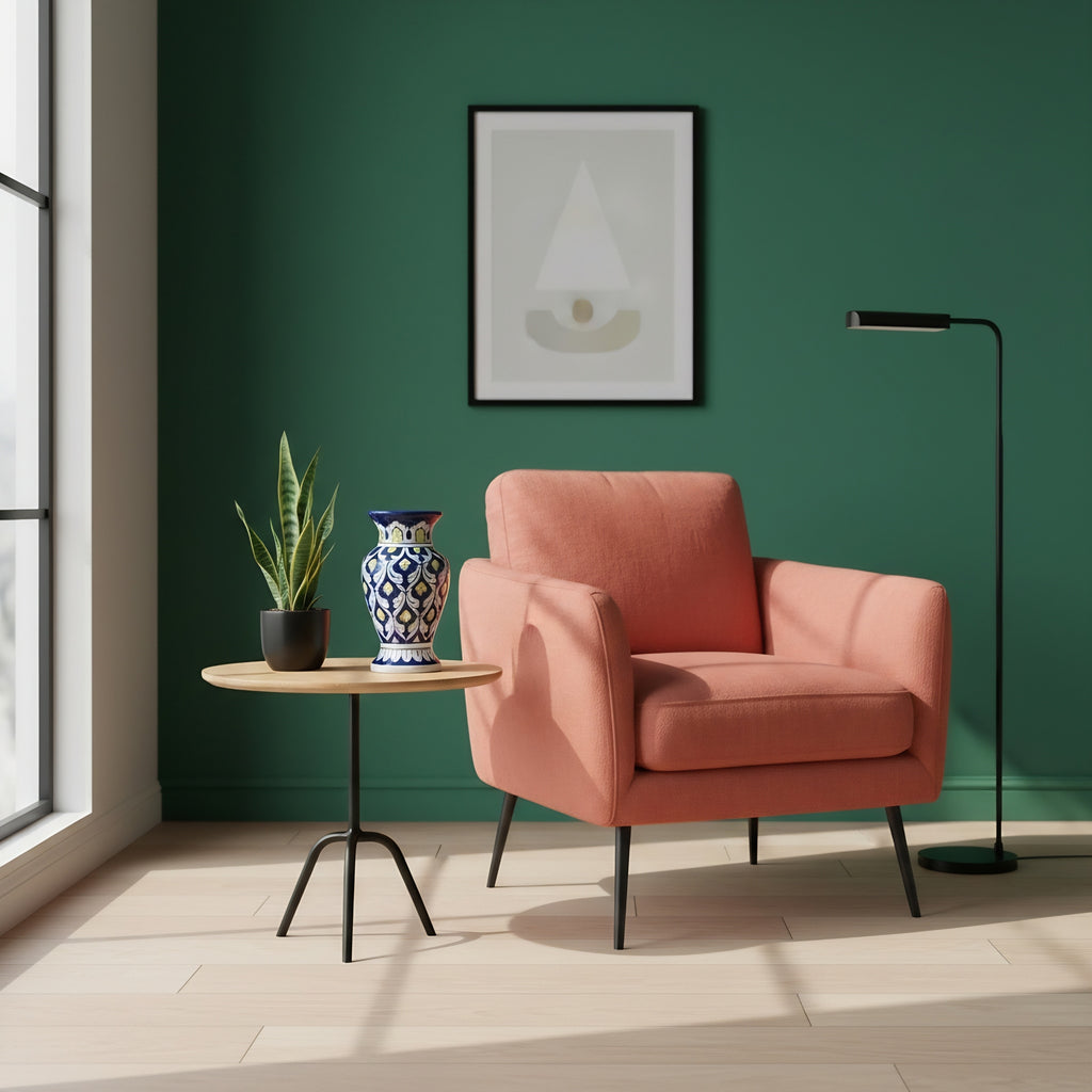 Handmade Blue Pottery Yellow Accent Traditional Vase – 9-Inch Ceramic