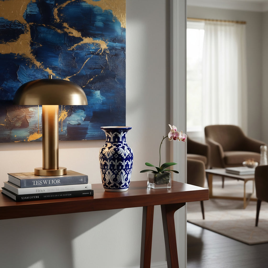 Handmade Blue Pottery Midnight Arabesque Traditional Vase – 9 Inch Ceramic