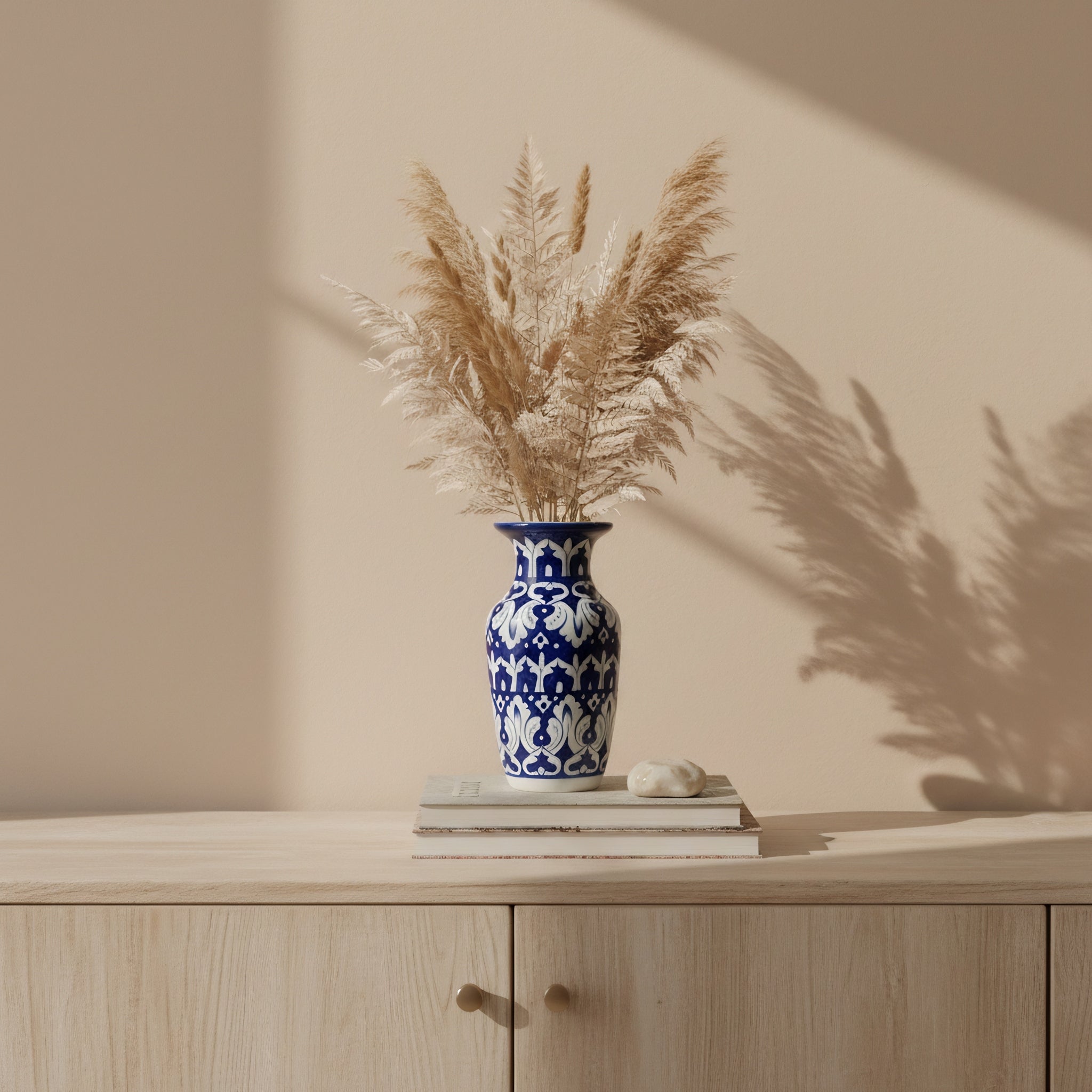 Handmade Blue Pottery Midnight Arabesque Traditional Vase – 9 Inch Ceramic