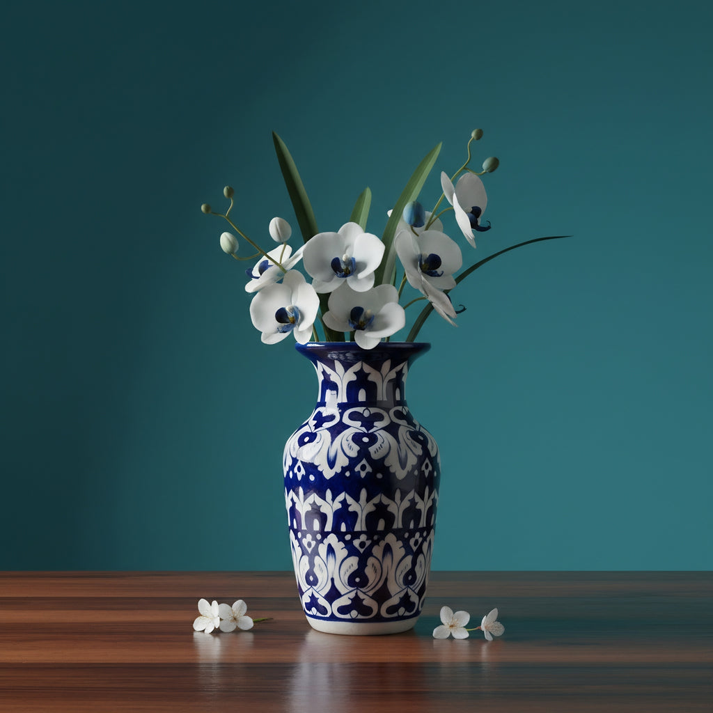 Handmade Blue Pottery Midnight Arabesque Traditional Vase – 9 Inch Ceramic