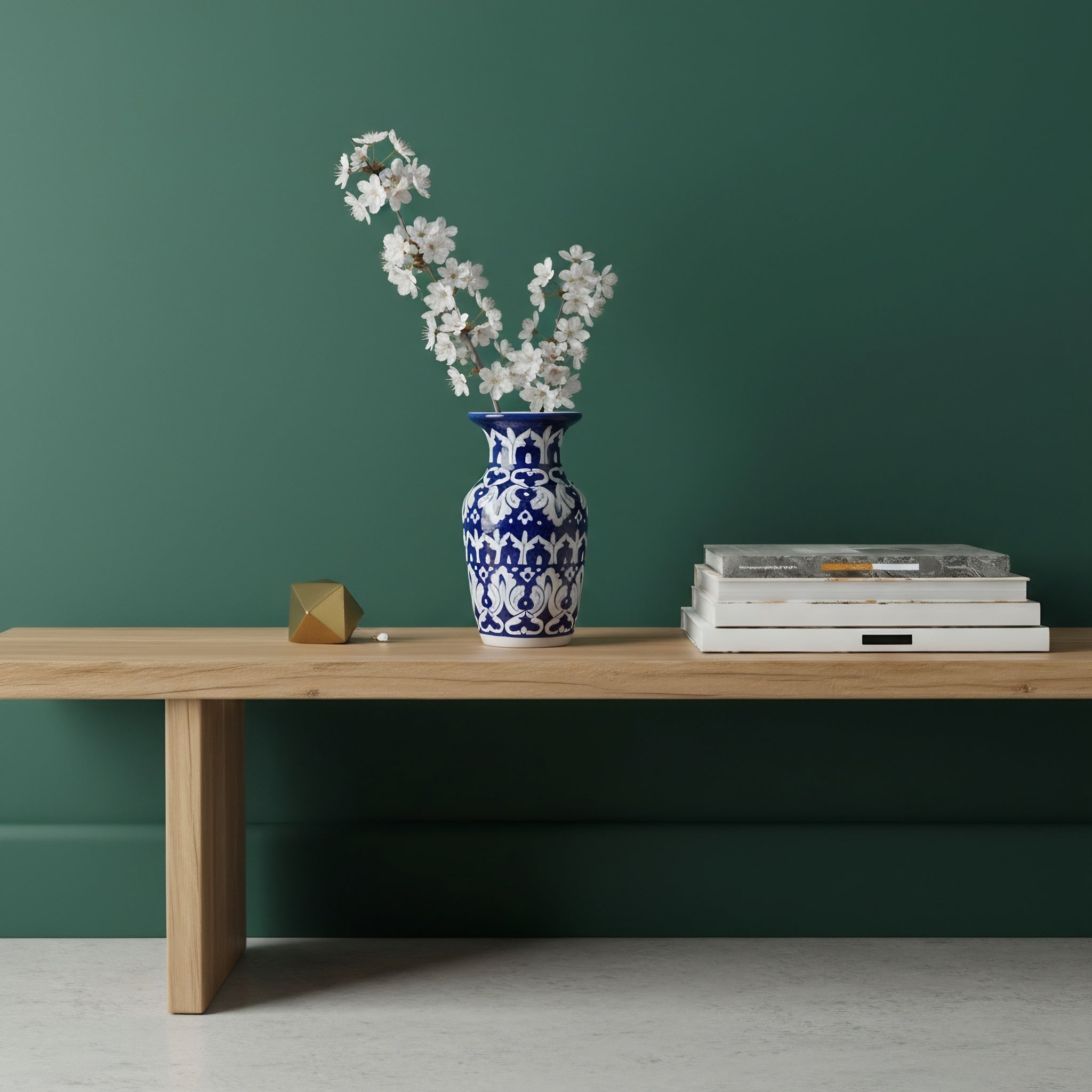 Handmade Blue Pottery Midnight Arabesque Traditional Vase – 9 Inch Ceramic