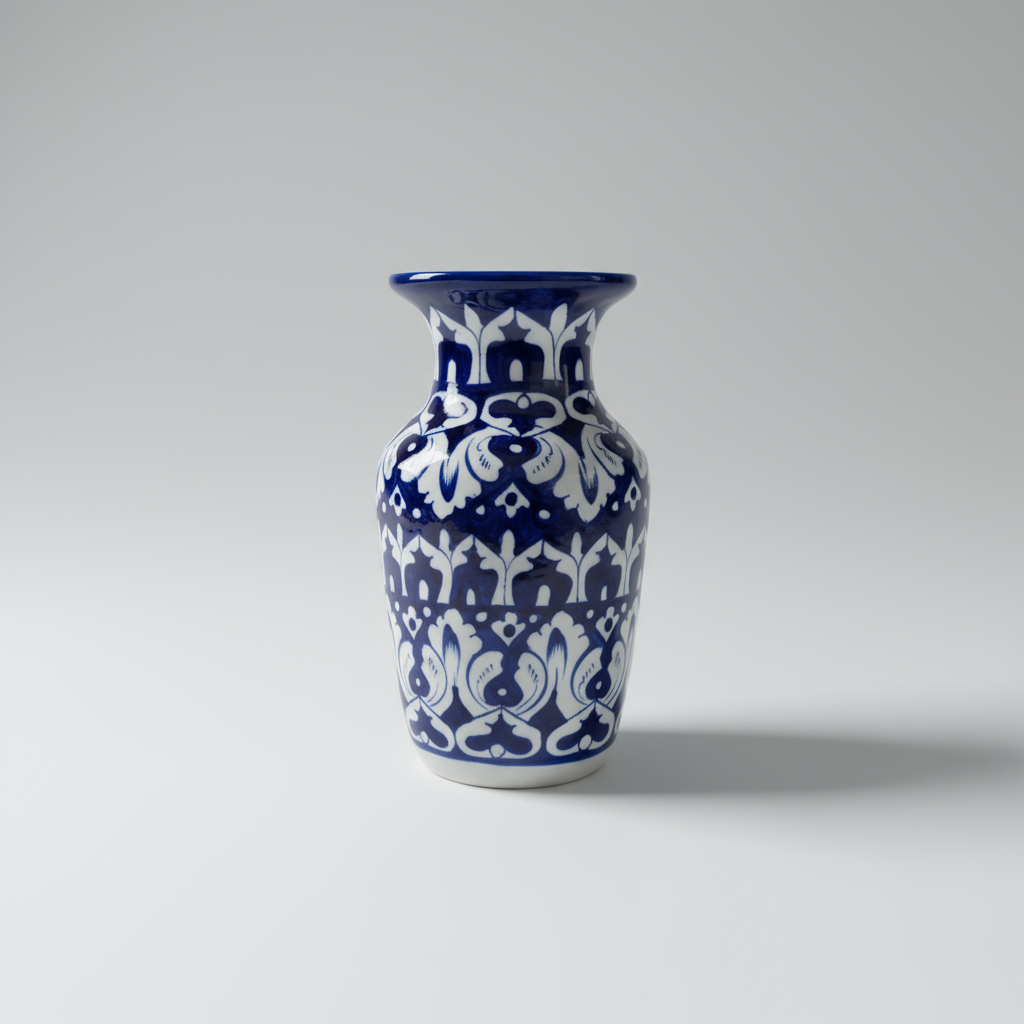 Handmade Blue Pottery Midnight Arabesque Traditional Vase – 9 Inch Ceramic