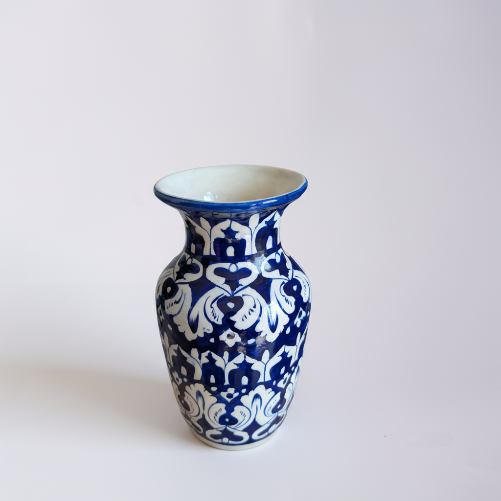 Handmade Blue Pottery Midnight Arabesque Traditional Vase – 9 Inch Ceramic