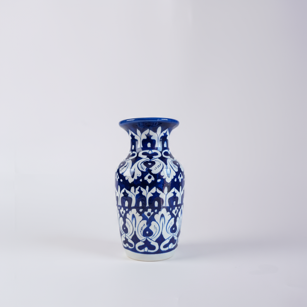 Handmade Blue Pottery Midnight Arabesque Traditional Vase – 9 Inch Ceramic