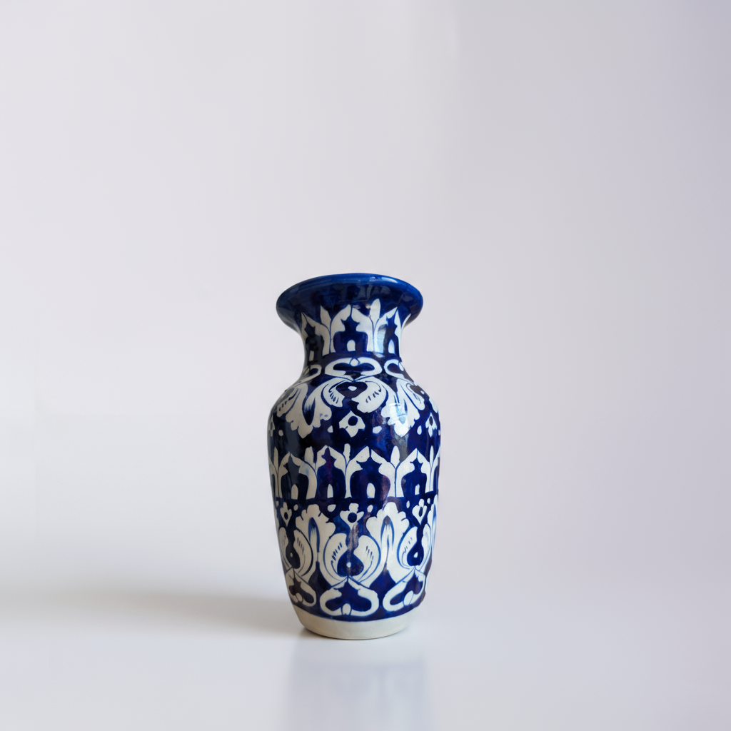 Handmade Blue Pottery Midnight Arabesque Traditional Vase – 9 Inch Ceramic