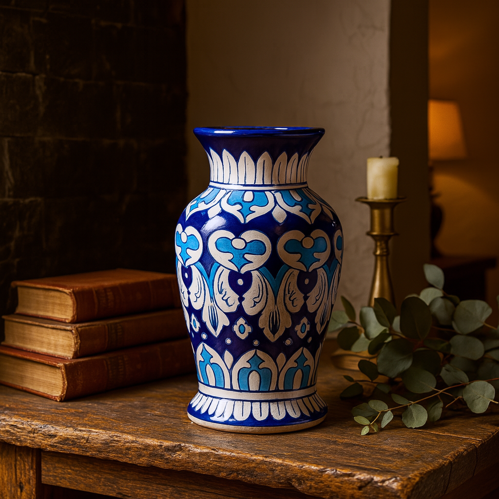 Traditional Multani Blue Pottery Vase – 9" Handcrafted Ceramic Floral Decor