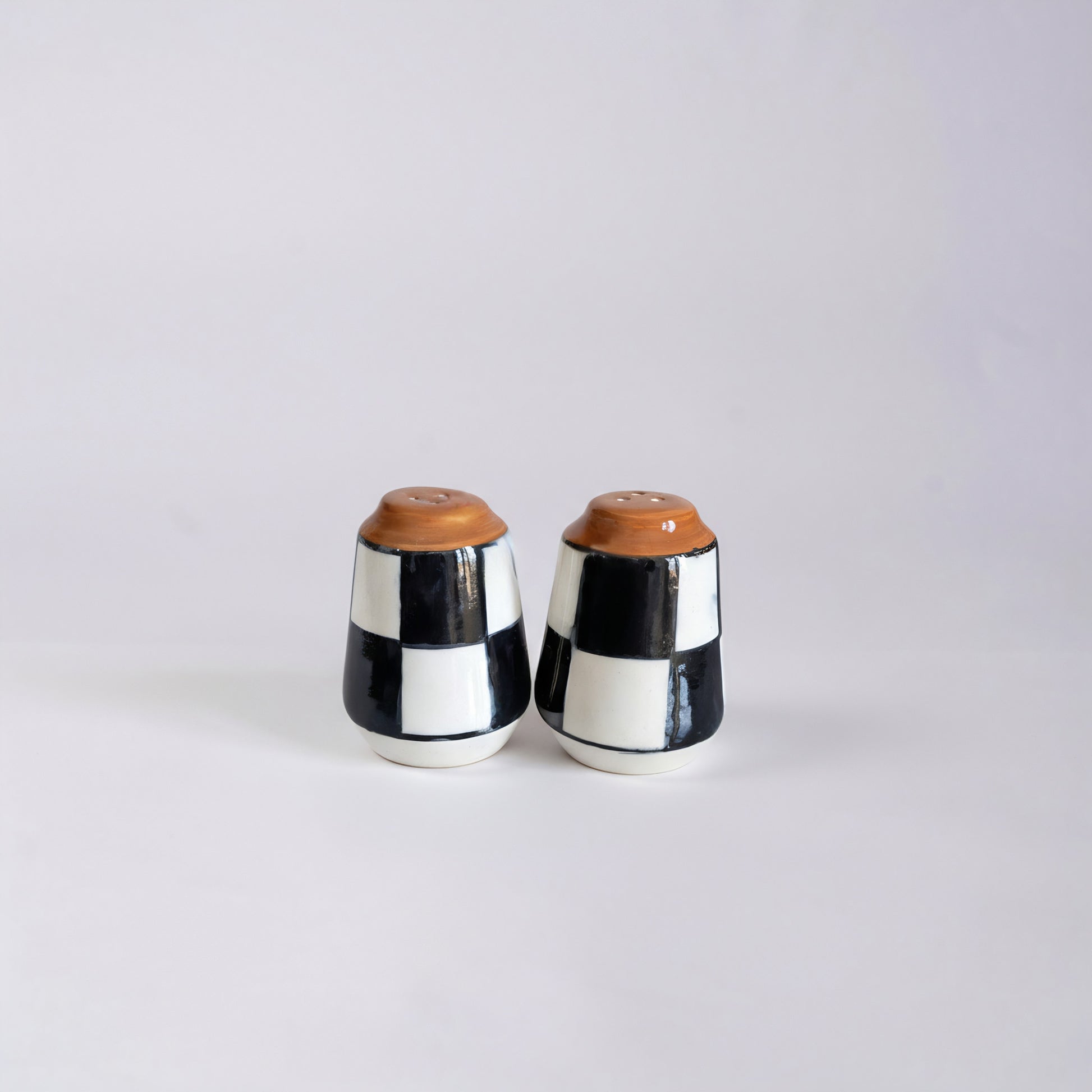 Blue Pottery Salt & Pepper Shaker Set — 2.5″ Multani Ceramic (Checkerboard Design)