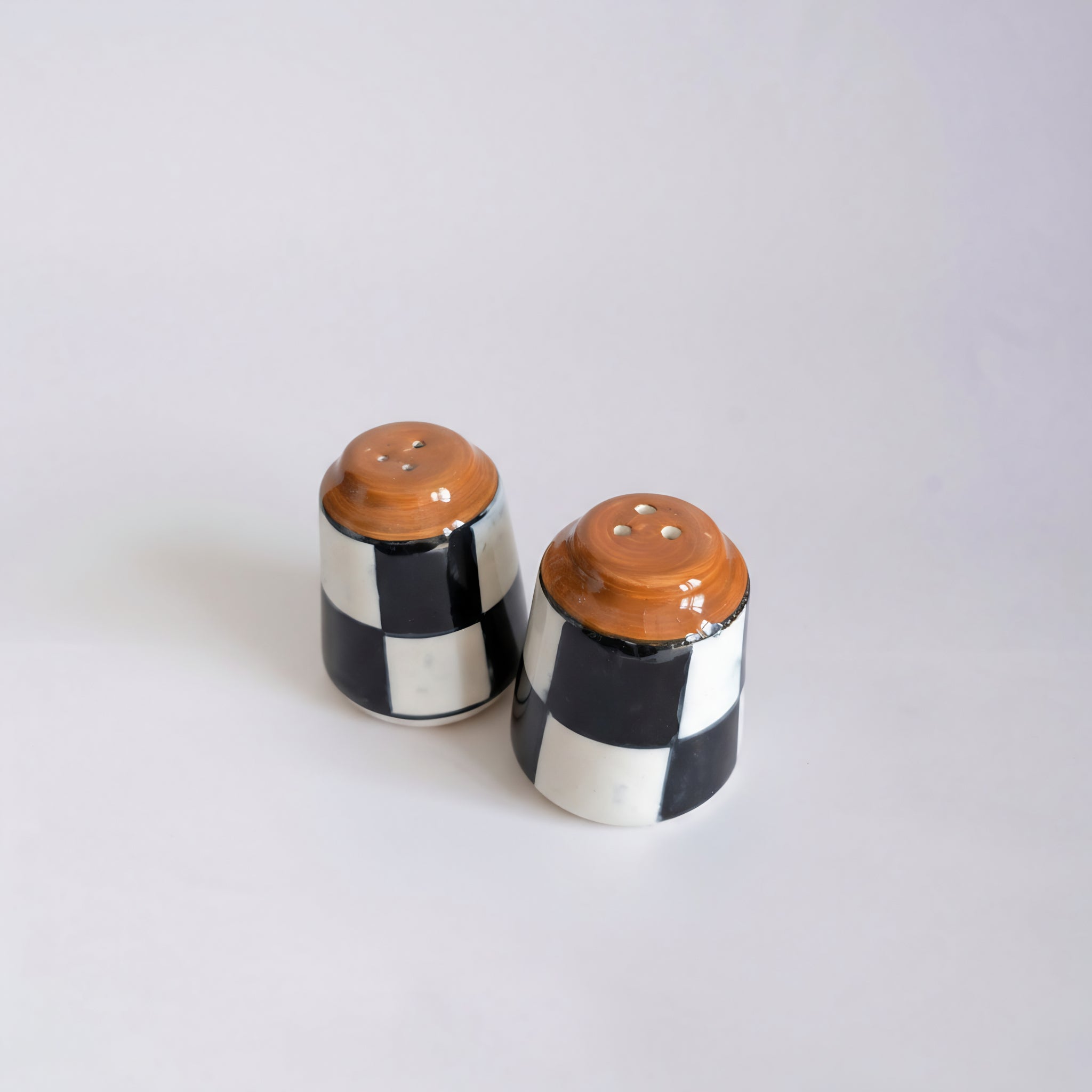 Blue Pottery Salt & Pepper Shaker Set — 2.5″ Multani Ceramic (Checkerboard Design)