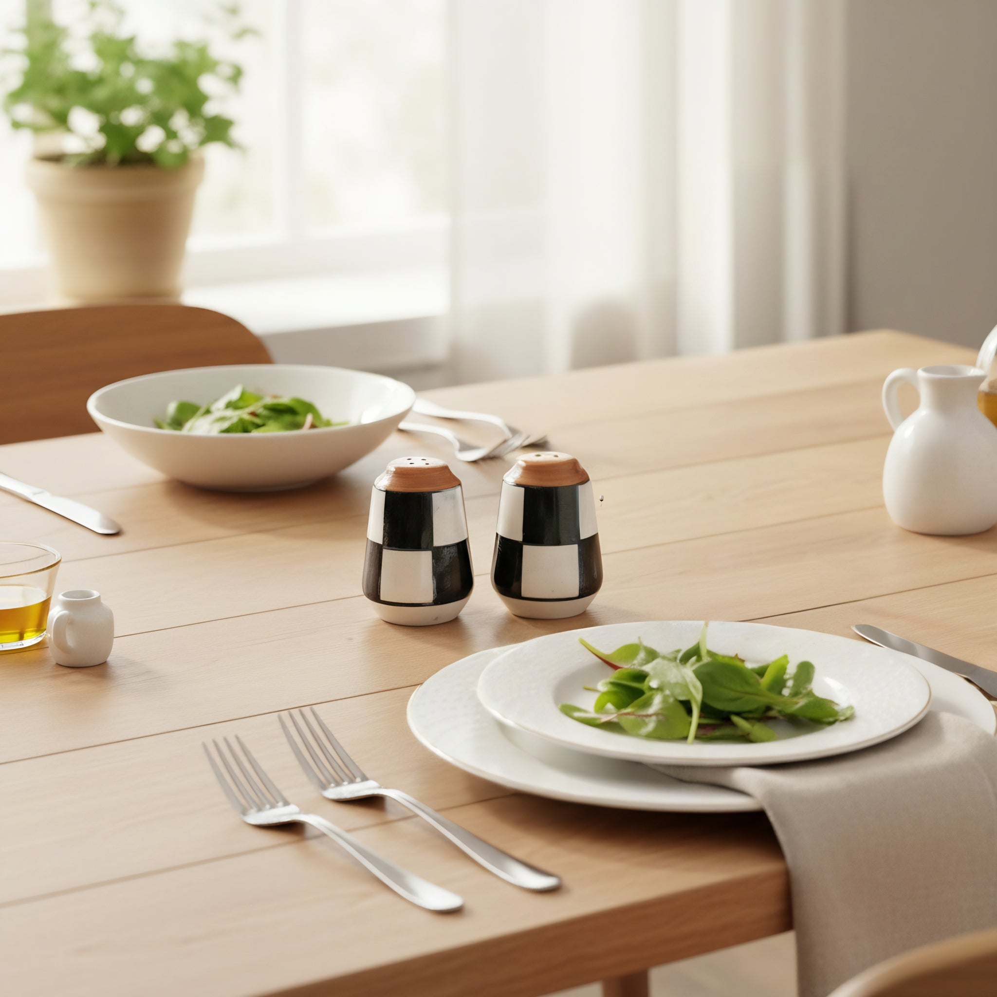 Blue Pottery Salt & Pepper Shaker Set — 2.5″ Multani Ceramic (Checkerboard Design)