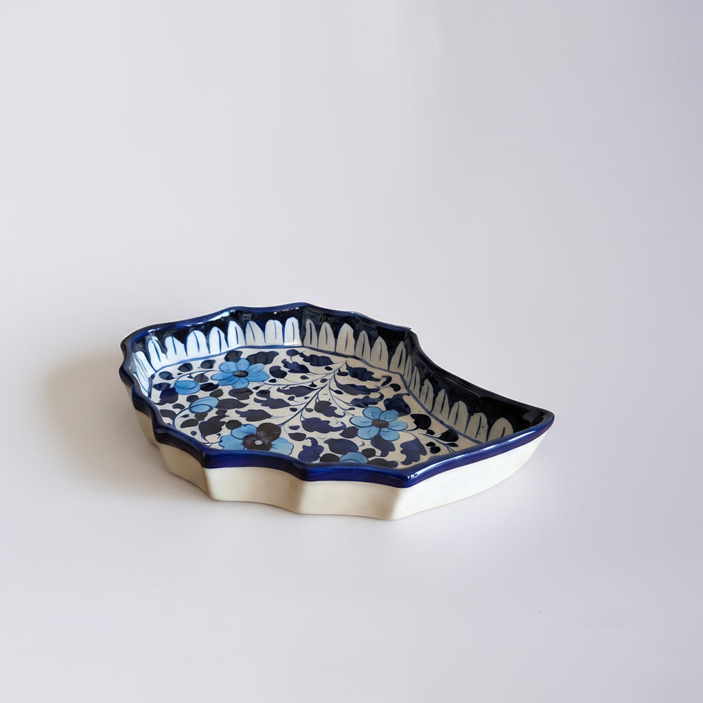 Cobalt Floral Scalloped Serving Dish — authentic blue pottery floral pattern detail — Craftan Pakistan