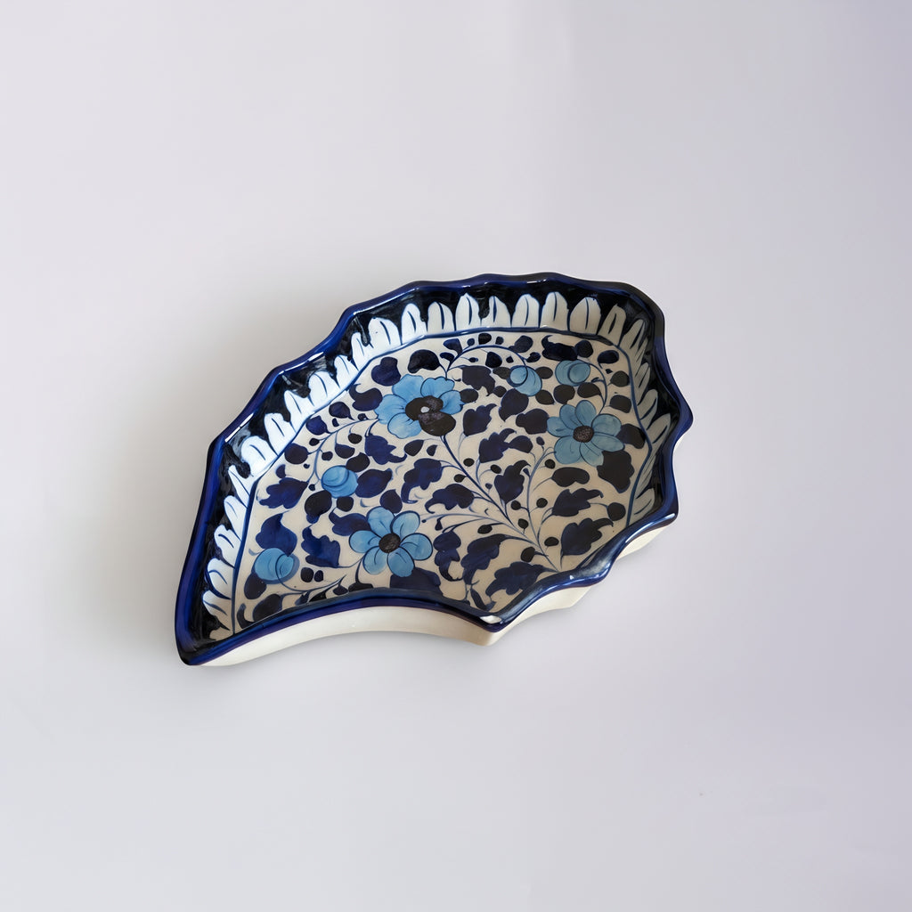 Cobalt Floral Scalloped Serving Dish — traditional Pakistani ceramic craftsmanship — Craftan Pakistan