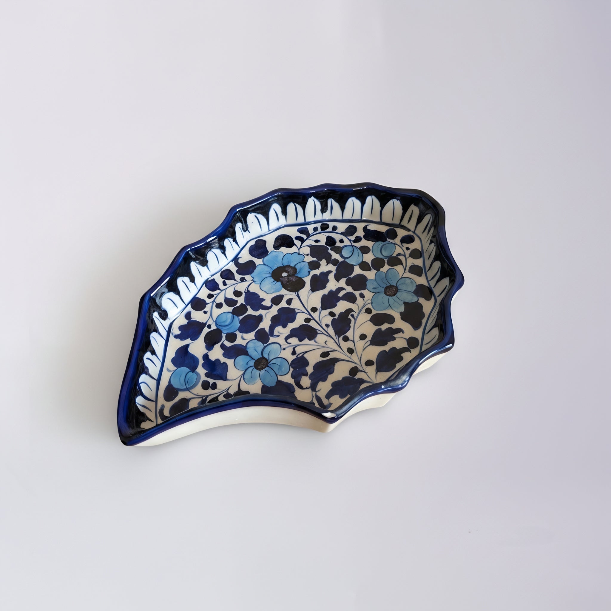 Cobalt Floral Scalloped Serving Dish — traditional Pakistani ceramic craftsmanship — Craftan Pakistan
