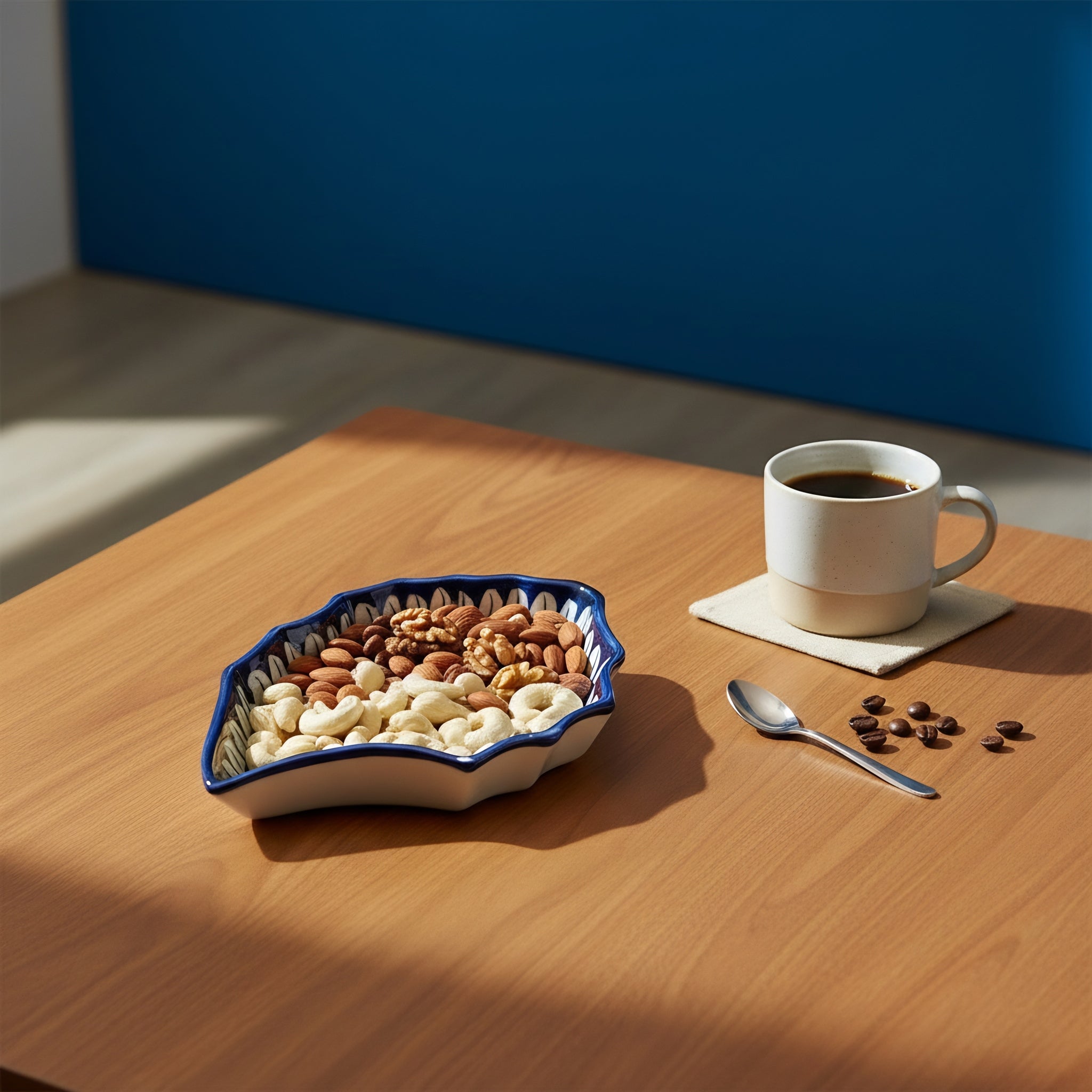 Cobalt Floral Scalloped Serving Dish — handcrafted ceramic with scalloped rim edges — Craftan Pakistan